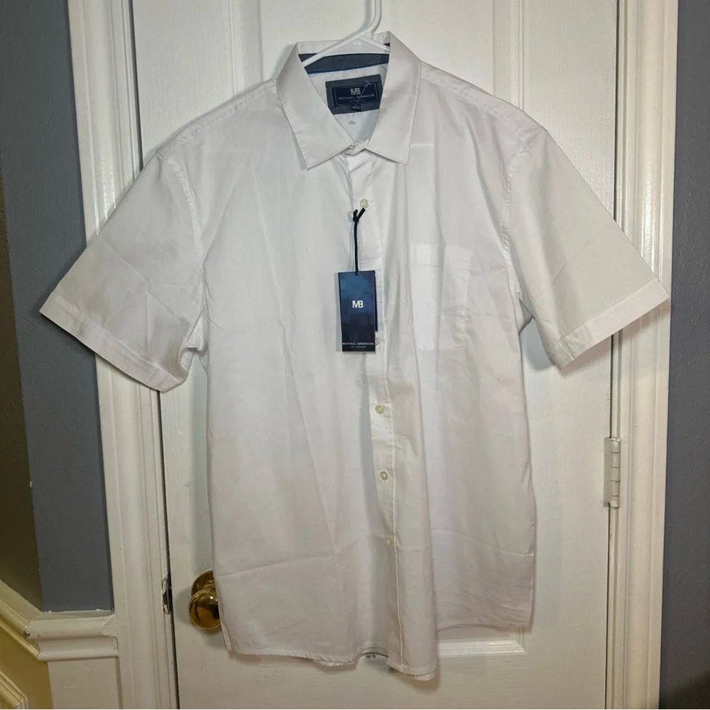 Michael‎ Brandon Men’s Button Down White Shirt Size Large Color White